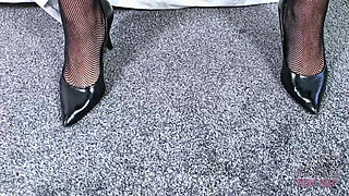 Sexy Secretary - BBW Mature MILF with Huge Tits Strips Her Uniform and Plays with Her Hairy Pussy (fishnets Heels Ass Cunt)