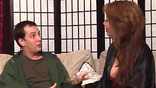 Asian MILF tugs and drains hard cock in steamy bathroom massage