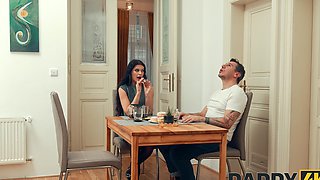 Brunette beauty Asandra Dewy in stockings and lingerie, damn hot!