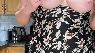 Baking Housewife Rides Cock in Kitchen, Creampied in Office Chair