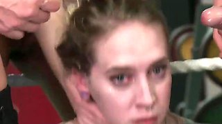 Kinky bitch getting pounded hard on these two dicks real hard