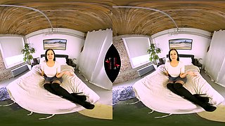 Puss In Boots - Big Tits Brunette Upskirt Leg Fetish Solo On The Bed