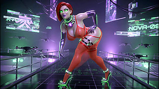 Cyber Catwalk - Nova in See-Through Red Lingerie & Futuristic Tease"