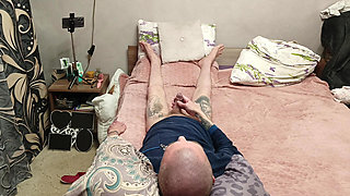 the neighbor interrupted my hand job, gave me a deep blowjob and swallowed the cum