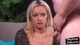 SPH amateur porn CFNM babe jerking lil dick of fleshy guy