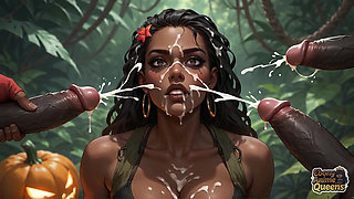 Hot Ebony Goddess Engulfs Halloween Pumpkins in Hot Desire - XXX!