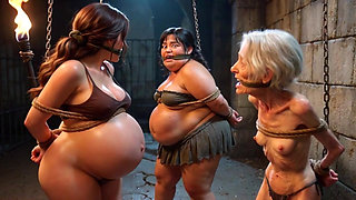 Weak Trio: Pregnant, SSBBW and Granny Tied up in Bondage Cell