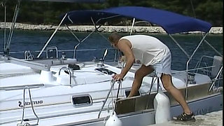 Busty blonde gets fucked and jizzed in mouth on the boat