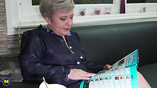 Horny Old Granny Ursula Grande Touches Herself on the Sofa