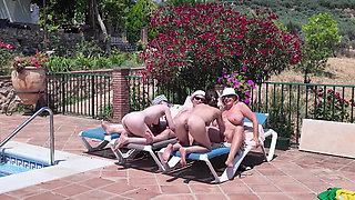 Mature Swingers Holiday Pool Side Reverse Gangbang