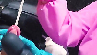 2 sadistic nurse tormenting slave with sounding