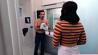 Tricky teens flashing pussies to the big cocked neighbor