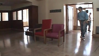 Sexy bitch gets face covered in cum after sucking different cocks