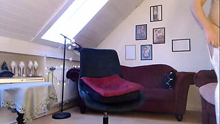 Big tit shemale jerks her long cock