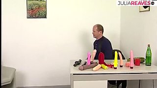 Blonde Cutie Solo Fuck with Huge Dildo as Lover Watches - Moaning German Retro Babe