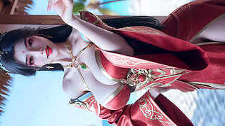 Beautiful girl and her happy dance after a sublimated night with her boyfriend AI