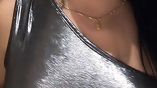 Ripped Shiny Nylon Jumpsuit in the Bathroom. Cum Cleanup, Dirty Dancing and Pee Play