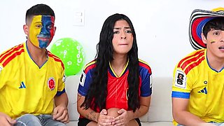 Hot orgy with three hot Latinas and two lucky guys that destroy their asses