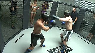 Sexy bitch and muscular dude are having a great time in the ring