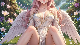 Hentai angel with big boobs masturbates