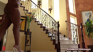 Buxom interracial lesbians butt fuck make love