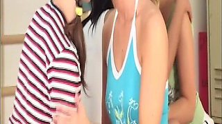 Blonde and Brunette Lesbians Fingering on Yoga Mats