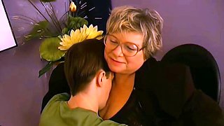 Russian granny teacher with young stud