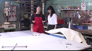 Horny Handyman Fucks A Hot German Cougar On The Table