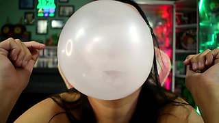 Gamer Girl Closeup Double Gum Bubbles - Bunny Looner