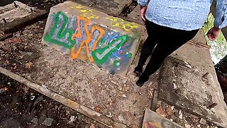 Breasts and vagina beating in the industrial hall