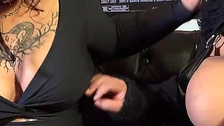 Big-breasted BBW Girl Grabs a Chubby Emo Girl and Plays with a Dildo in Her Pussy