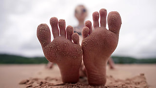 Worship My Feet on Public Beach and Get My Permission to Cum