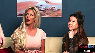 CFNM whores love teasing naked male while jerking one-eyed snake