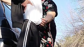 MILF Mother-in-Law Holds My Dick While I Pee & Sucks It Public Blowjob