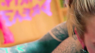 Alt Tattooed Cuties in Latex Lesbian Fuck with Strap on and German Dirty Talk