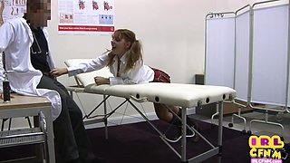 21yo CFNM amateurs in college uniform banged by docs in