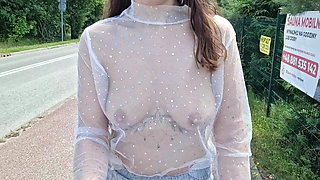 I Walk Around the City in a Transparent T-shirt and Flash My Breasts Outdoor