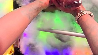 Hot blonde strokes and sucks black cock in glory hole