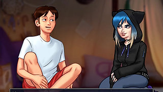 Summertime saga - Johannes played with Eve's pussy and she gave him a handjob