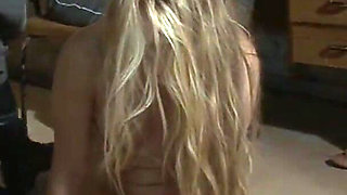 Pretty Blonde Girl Is Chained to the Ground to Be Tormented by Three Men