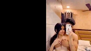 Milky White Punjabi Snowflake Gets Romantic Mirror Doggy & Boob Pressing