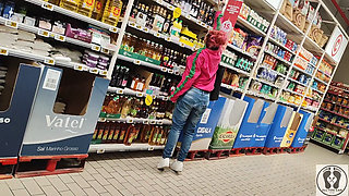 Crazy Rebeca Addams in Jeans Buttcrack at the Supermarket
