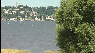 Busty redhead teen lifting dress outdoors