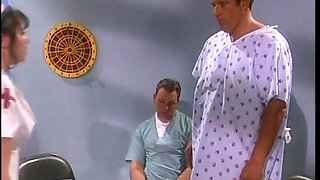 Slutty brunette nurse with big boobs in hot action