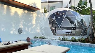 Step Sister Anal Sex Tutorial: Petite Brunette Takes Big Cock in Pool