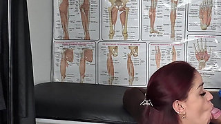 Wife Gets a Shot in the Butt Right Behind Her Oblivious Cuckold Husband!