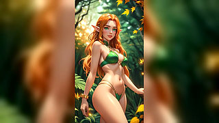 Copper Red Elf Green Bikini Autumn Forest Dance - Sexy AI Babes