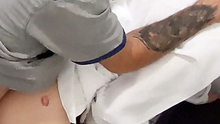 Married Nurse Cheats on Husband with Janitor in Hospital Bathroom!