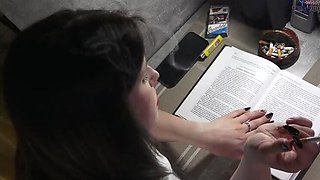 Smoking Indian Desi Student Accidentally Pees While Reading in Pantyhose - Homemade HD Pissing Fetish