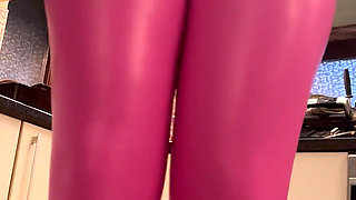 Pink Leather Leggings & Cameltoe Tease in the Kitchen